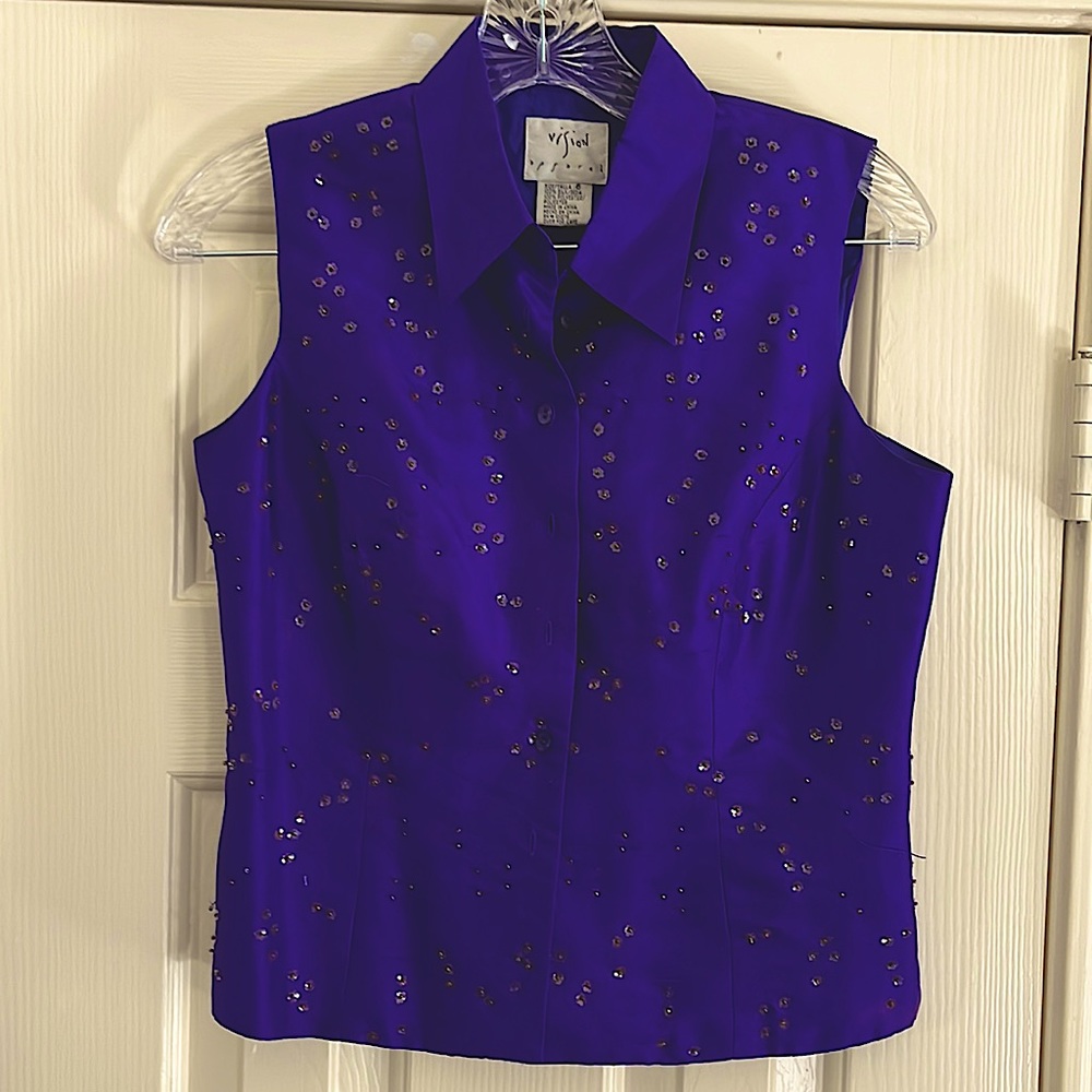 Vision Apparel 109% Silk Pant and Sequenced Top. Size 6